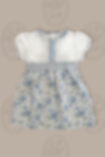 White & Blue Cotton Floral Printed Dress For Girls by Taramira at Pernia's Pop Up Shop