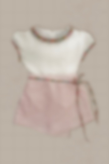 Pastel Pink Cotton Checkered Skort Set For Girls by Taramira at Pernia's Pop Up Shop