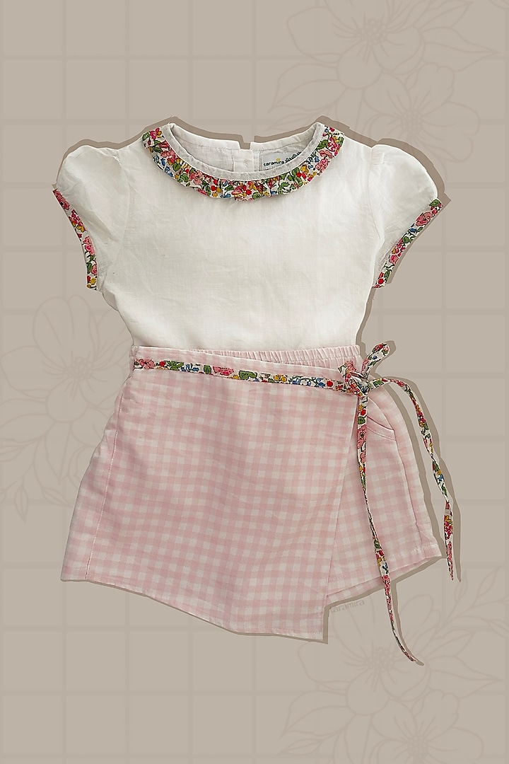 Pastel Pink Cotton Checkered Skort Set For Girls by Taramira at Pernia's Pop Up Shop