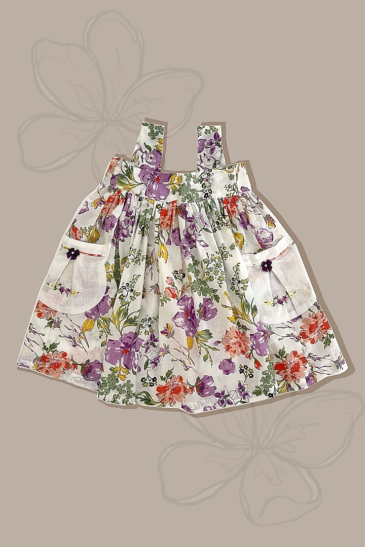 White Cotton Floral Printed Dress For Girls by Taramira at Pernia's Pop Up Shop