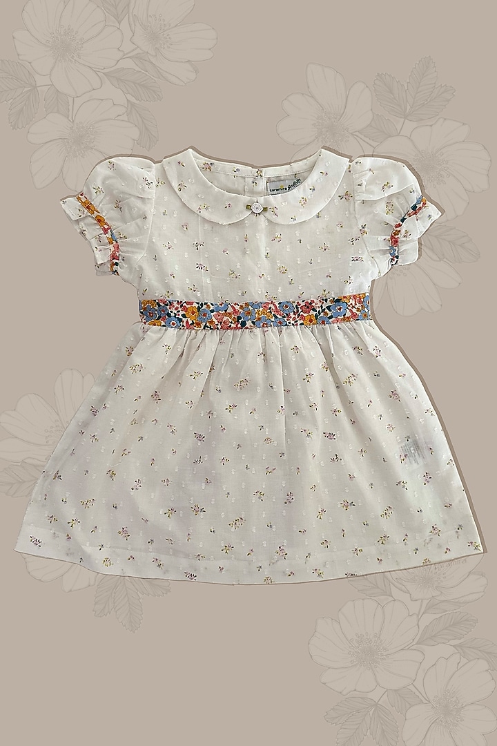 White Cotton Blend Floral Printed Dress For Girls by Taramira at Pernia's Pop Up Shop