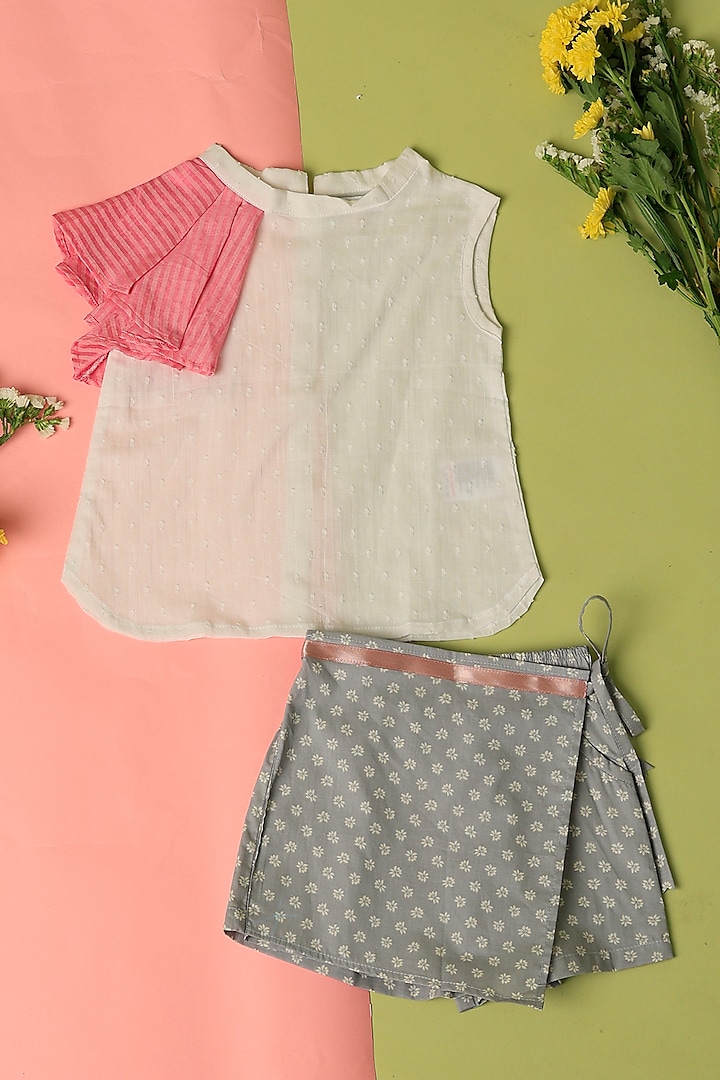 Grey Cotton Printed Skirt Set For Girls by Taramira
