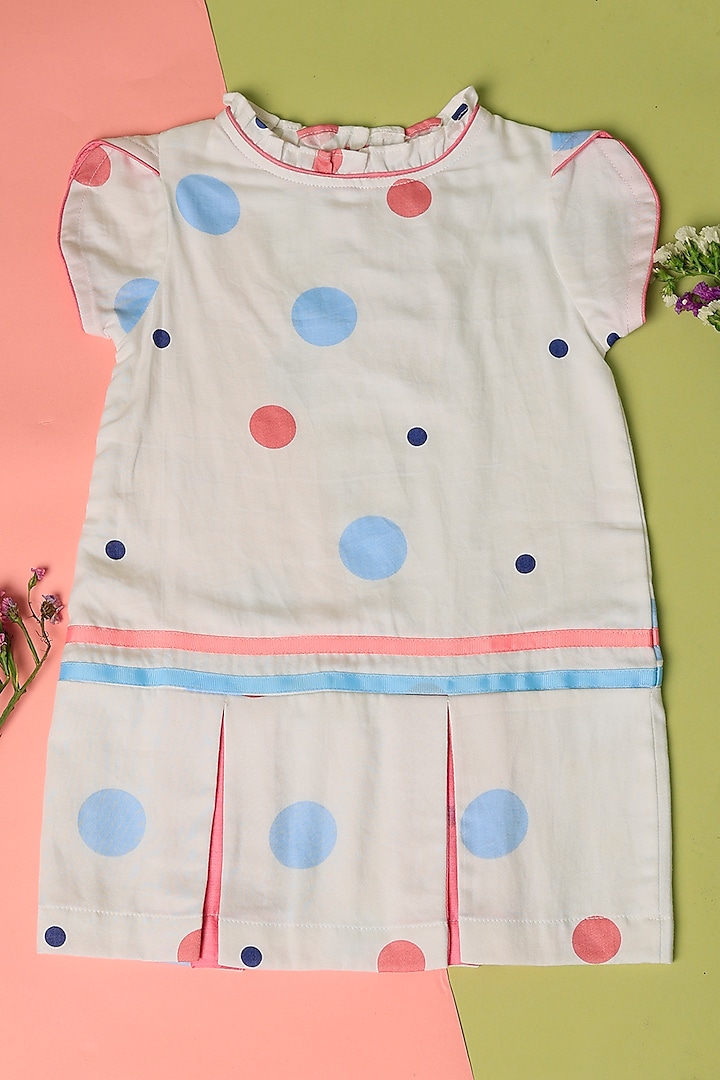 White Cotton Printed Pop Dress For Girls by Taramira at Pernia's Pop Up Shop