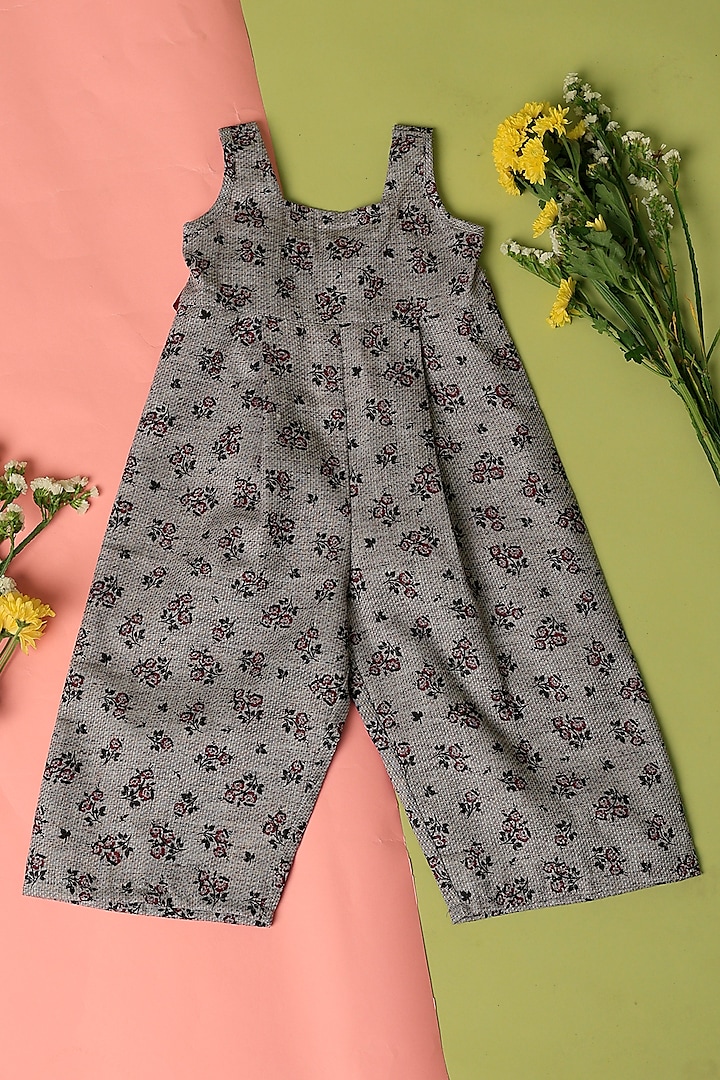 Grey Cotton Printed Jumpsuit For Girls by Taramira