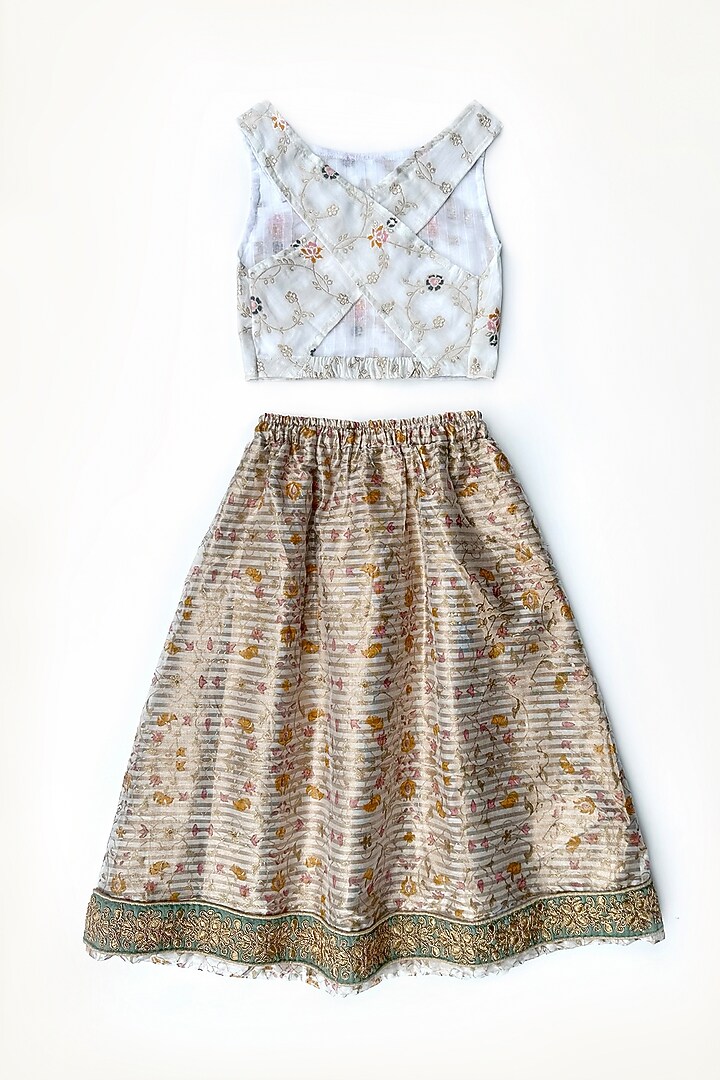 Gold Cotton Silk Striped Lehenga Set For Girls by Taramira at Pernia's Pop Up Shop
