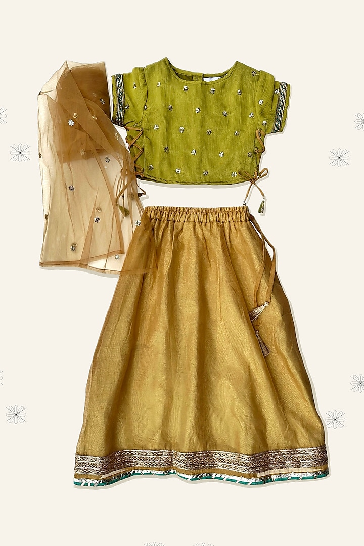 Gold Cotton Silk Lehenga Set For Girls by Taramira at Pernia's Pop Up Shop