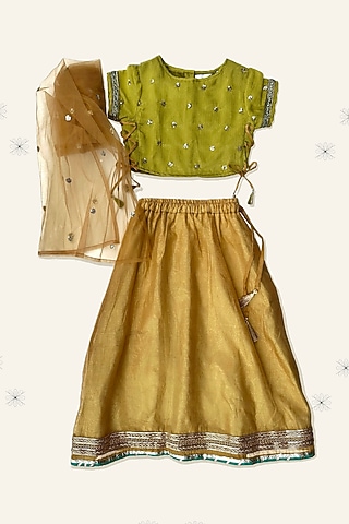 Gold Cotton Silk Lehenga Set For Girls by Taramira