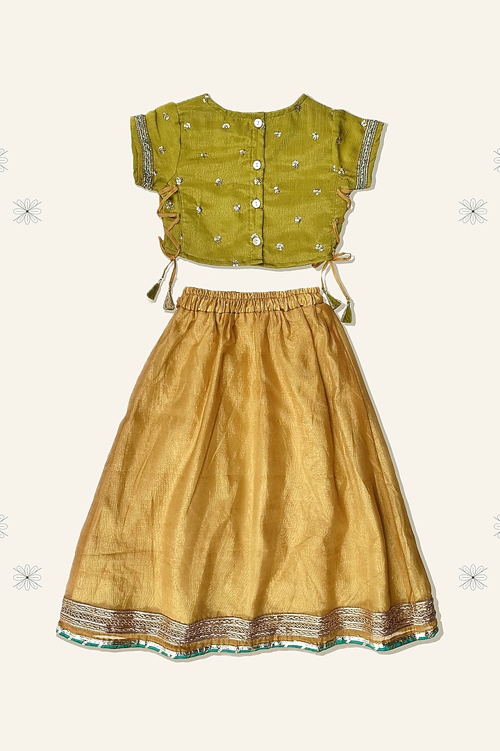Gold Cotton Silk Lehenga Set For Girls by Taramira at Pernia's Pop Up Shop