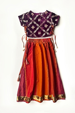 Rust Cotton Silk Lehenga Set For Girls by Taramira