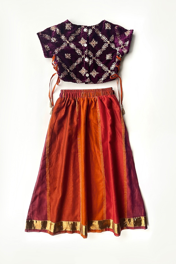 Rust Cotton Silk Lehenga Set For Girls by Taramira at Pernia's Pop Up Shop