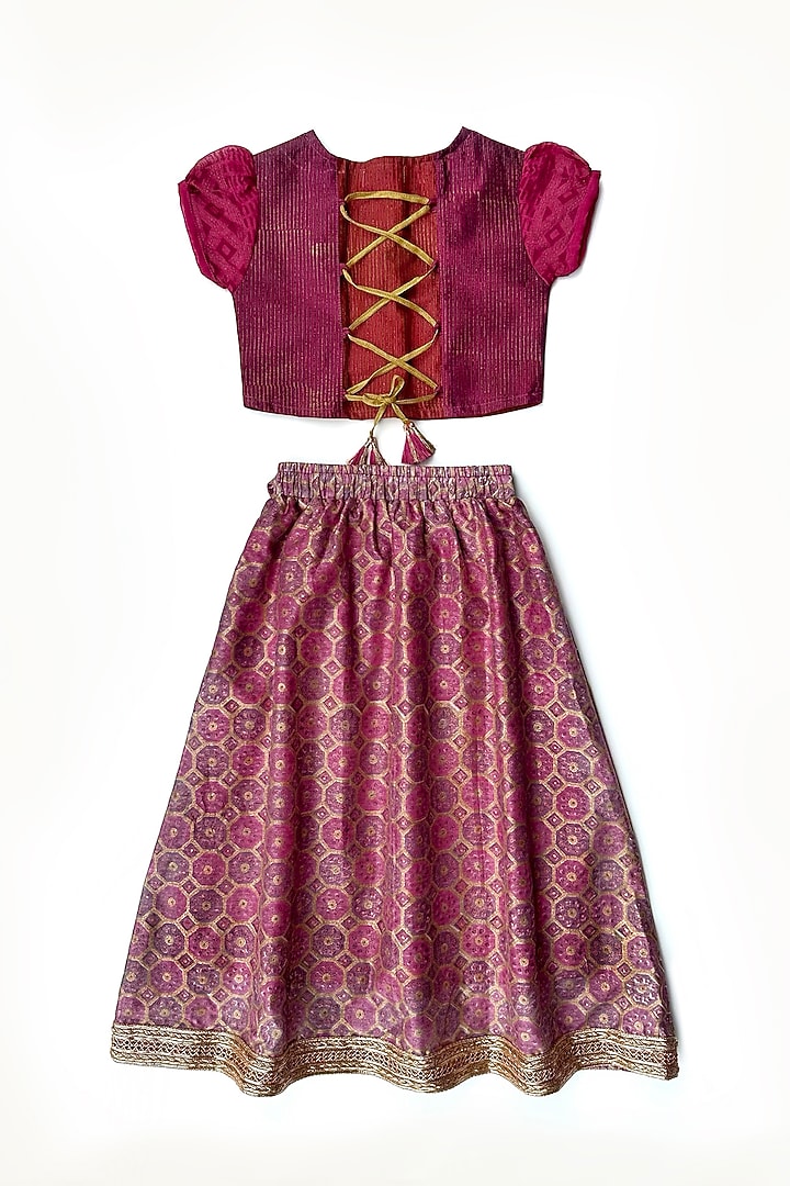 Wine Cotton Silk Hand Block Printed Lehenga Set For Girls by Taramira at Pernia's Pop Up Shop