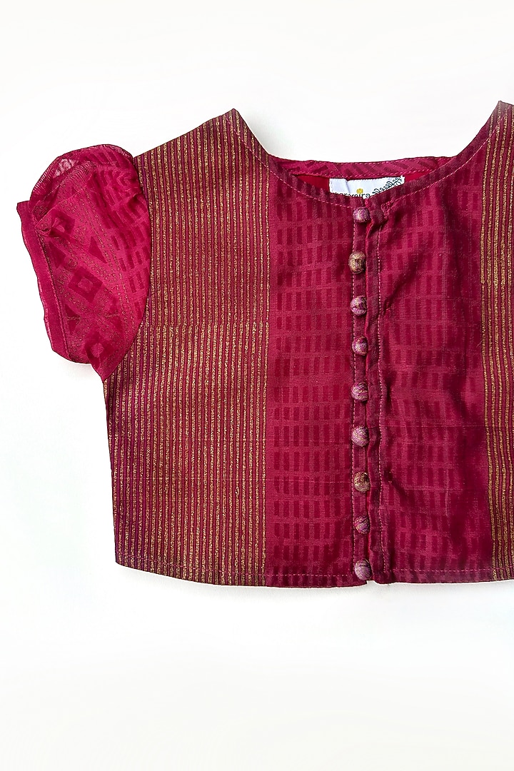 Wine Cotton Silk Hand Block Printed Lehenga Set For Girls by Taramira at Pernia's Pop Up Shop