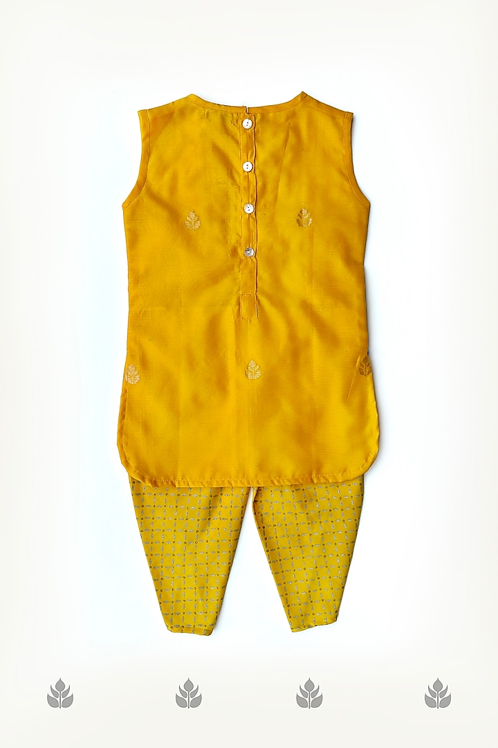 Yellow Cotton Blend Hand Block Printed Dhoti Set Set For Girls by Taramira at Pernia's Pop Up Shop