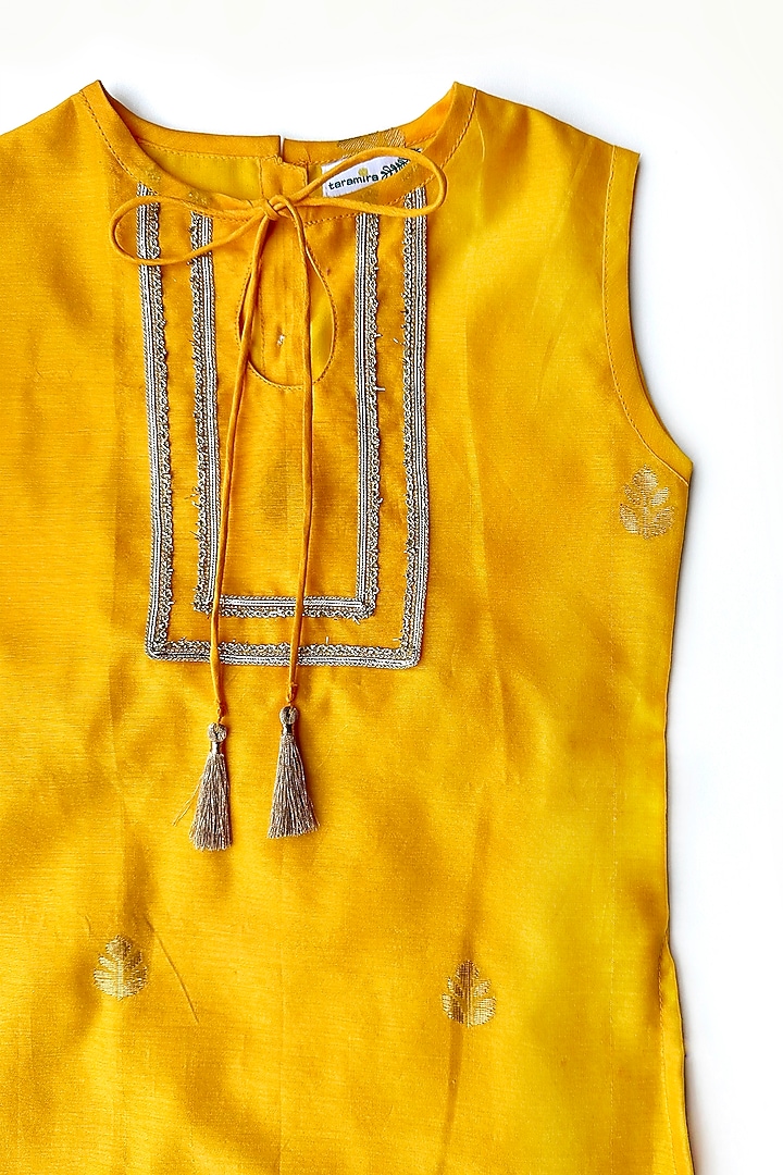 Yellow Cotton Blend Hand Block Printed Dhoti Set Set For Girls by Taramira at Pernia's Pop Up Shop