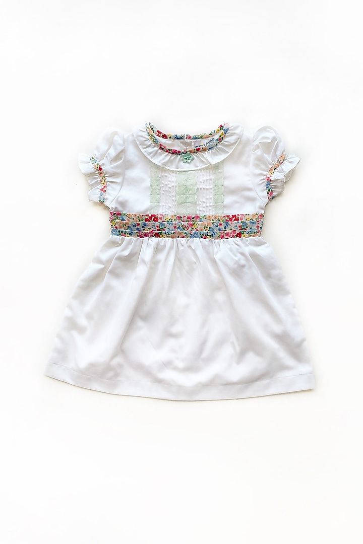 White Floral Printed Dress For Girls by Taramira