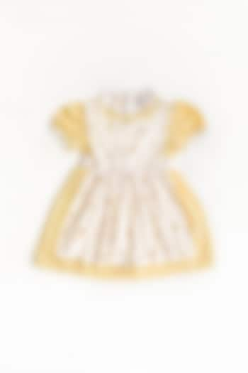 Yellow & Off-White Floral Printed Apron Dress For Girls by Taramira at Pernia's Pop Up Shop