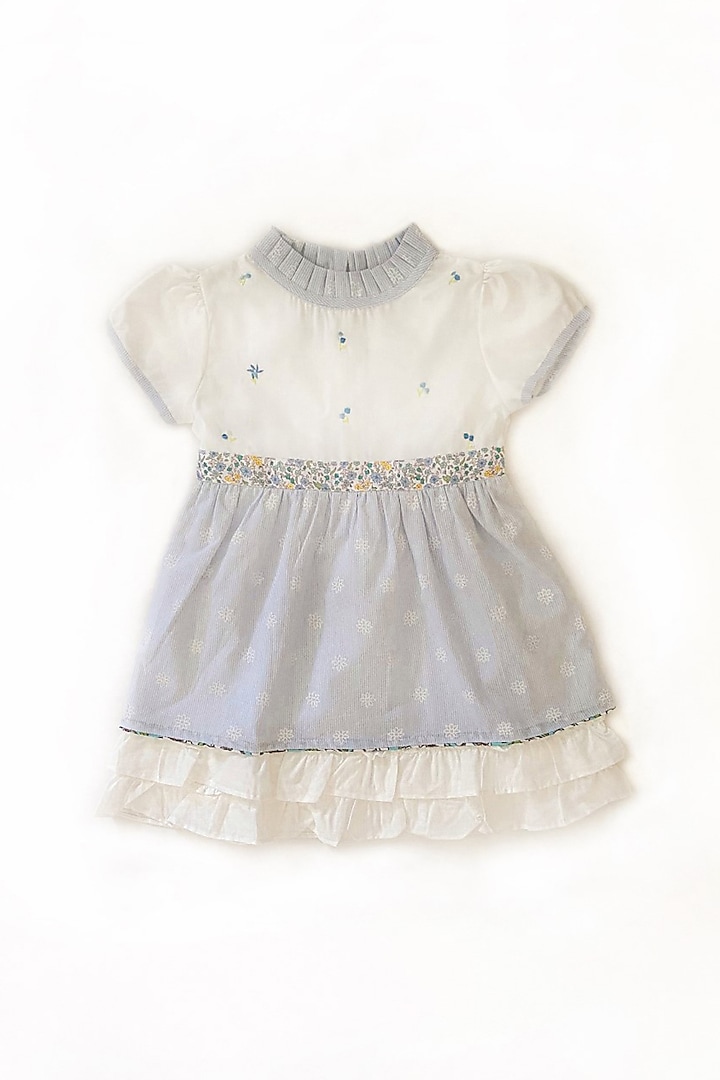 Grey & Off-White Hand Embroidered Dress For Girls by Taramira