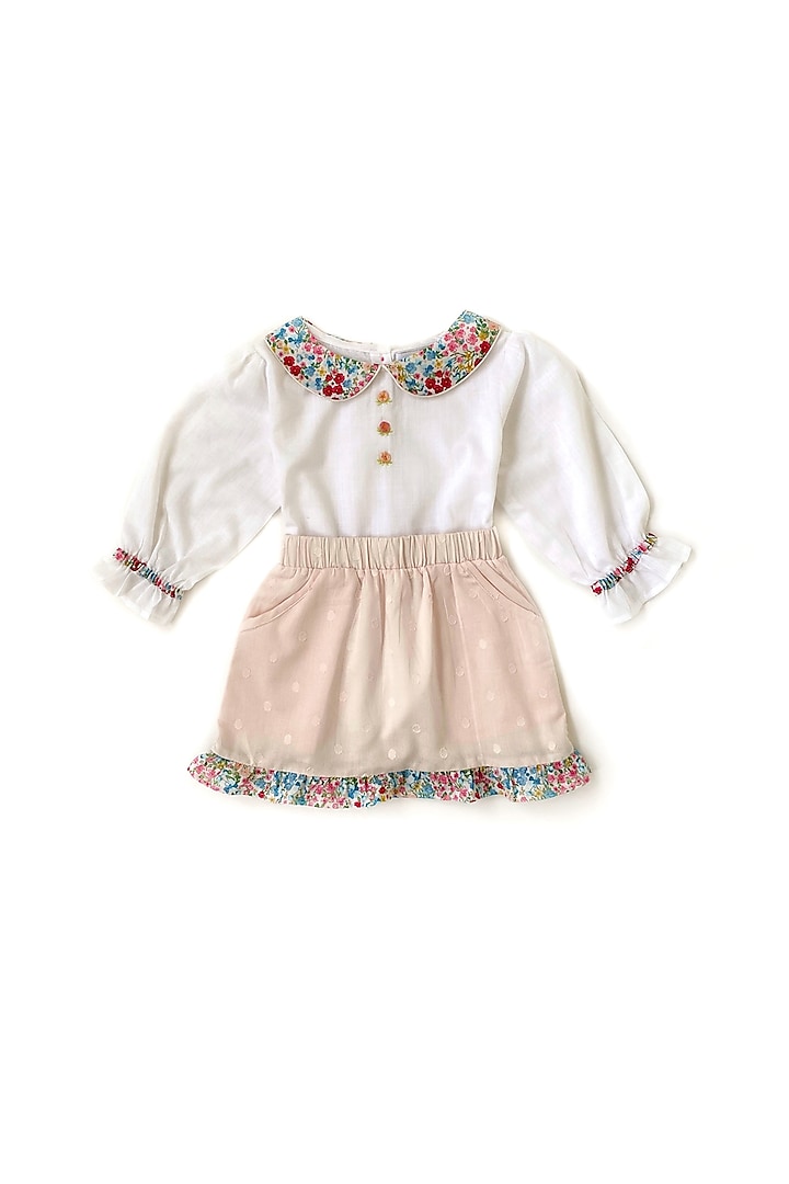 White & Pastel Pink A-Line Skirt Set For Girls by Taramira