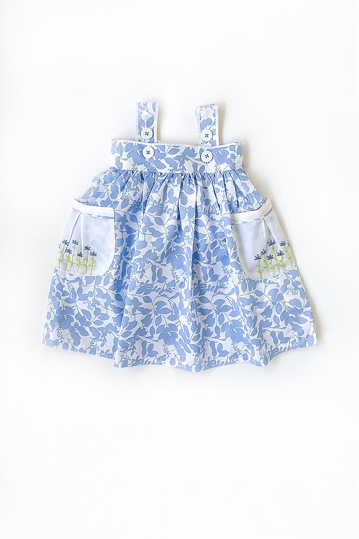 White & Blue Printed Dress For Girls by Taramira