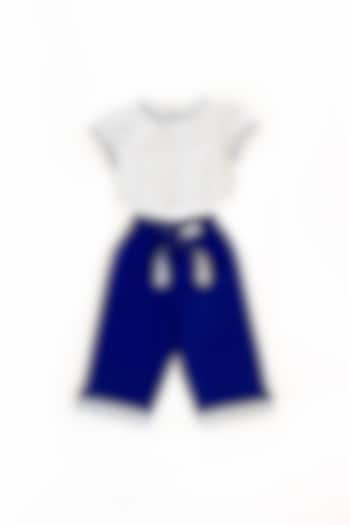 White Top With Cobalt Blue Pants For Girls by Taramira