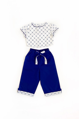 White Top With Cobalt Blue Pants For Girls by Taramira