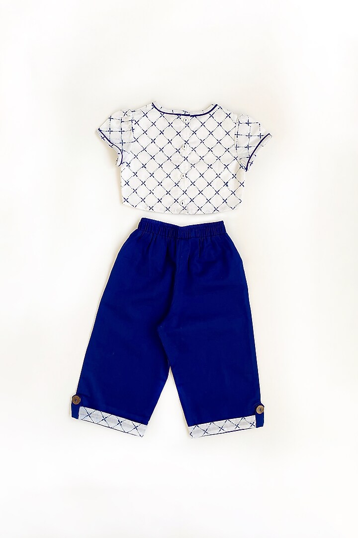 White Top With Cobalt Blue Pants For Girls by Taramira at Pernia's Pop Up Shop