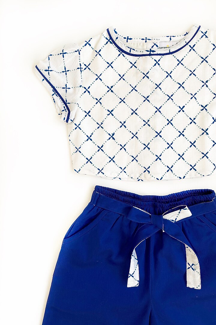 White Top With Cobalt Blue Pants For Girls by Taramira at Pernia's Pop Up Shop