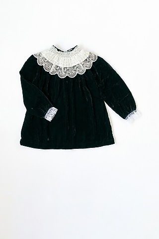 Forest Green Velvet Dress For Girls by Taramira