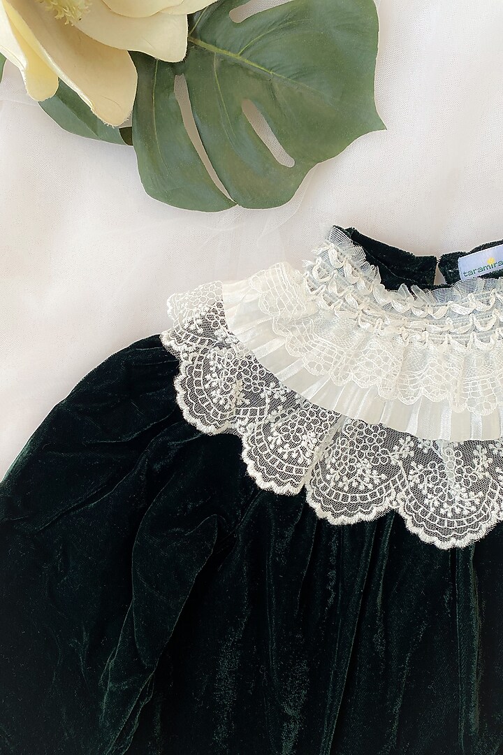 Forest Green Velvet Dress For Girls by Taramira at Pernia's Pop Up Shop