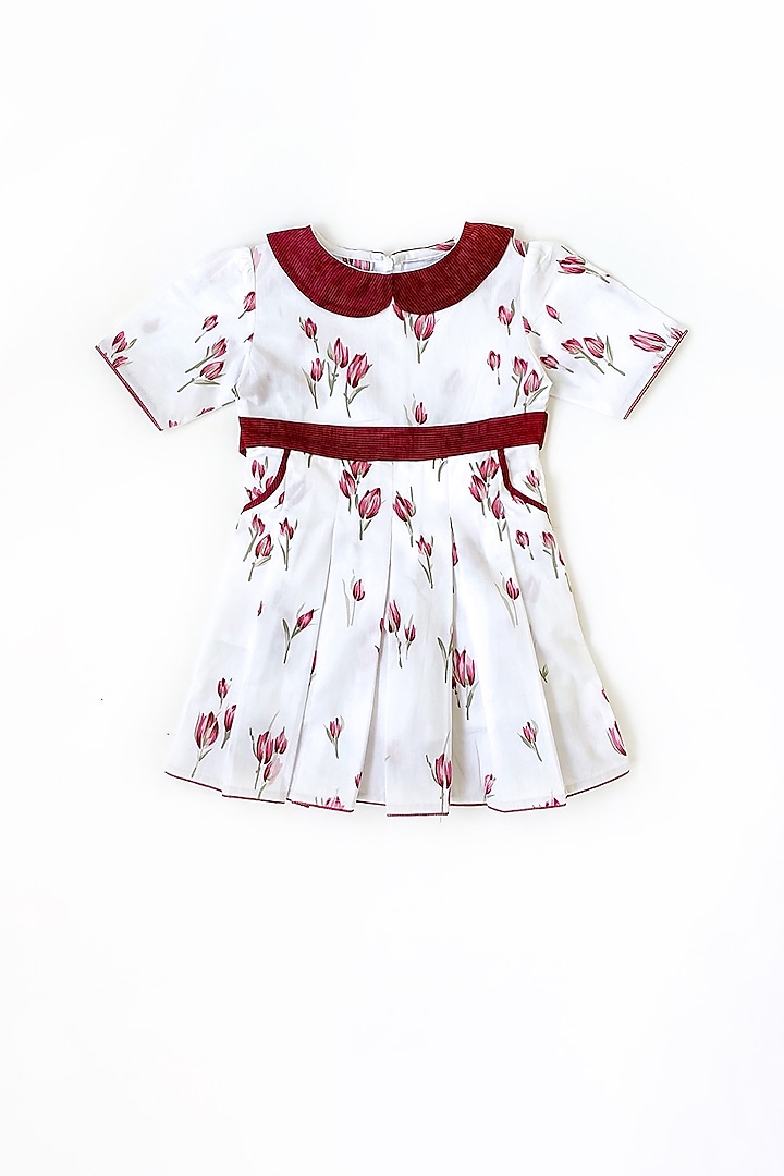 White Floral Printed Dress For Girls by Taramira