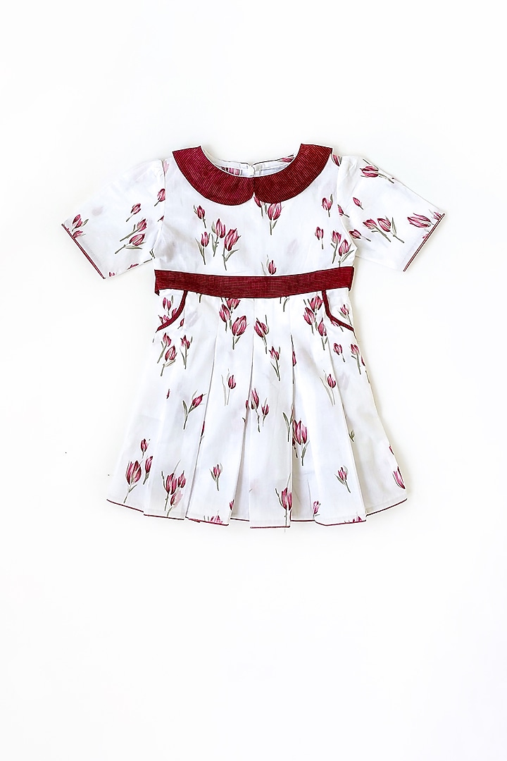 White Floral Printed Dress For Girls by Taramira at Pernia's Pop Up Shop