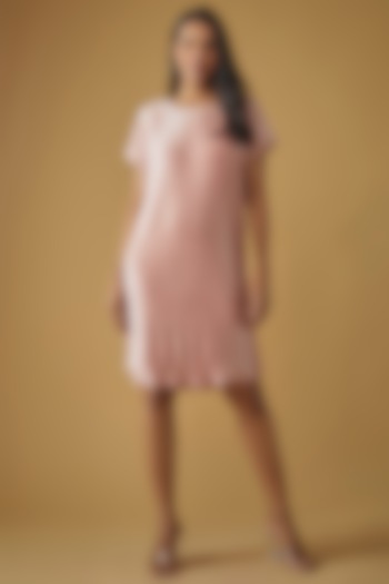 Blush Pink Satin Polyester Printed Summer Dress by Tara And I at Pernia's Pop Up Shop
