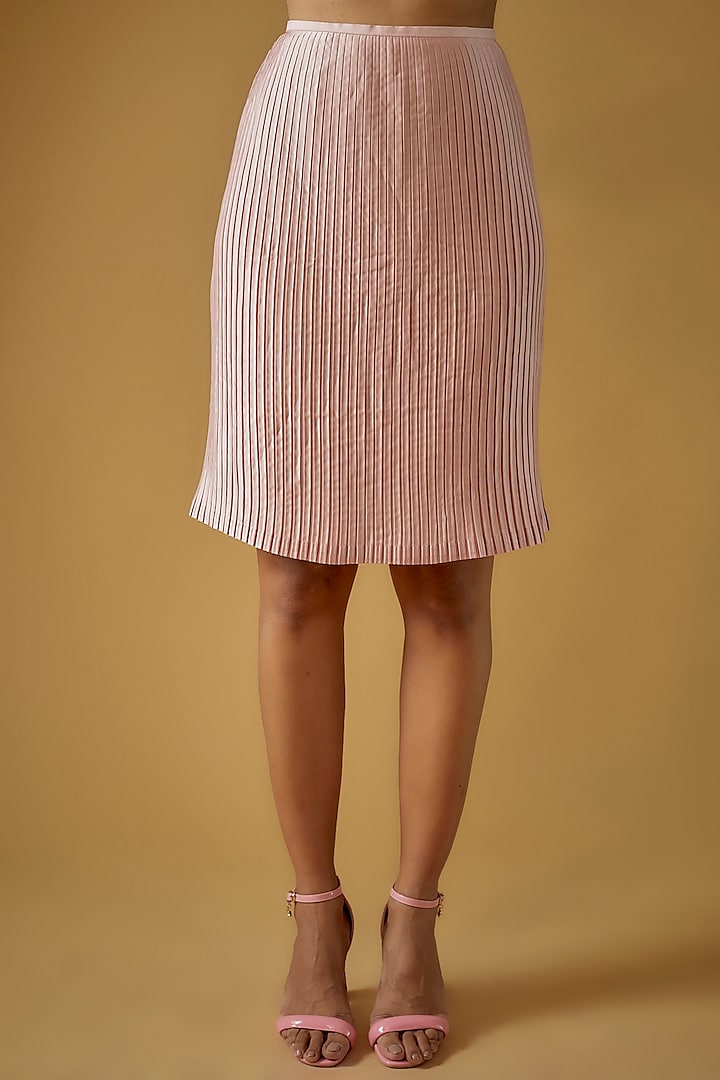 Blush Pink Satin Polyester Pencil Skirt by Tara And I