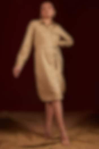 Tan Viscose & Polyester Summer Shirt Dress by Tara and I at Pernia's Pop Up Shop