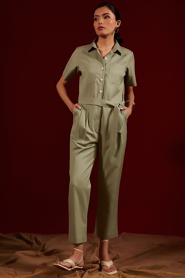 Green Viscose & Polyester Jumpsuit by Tara and I at Pernia's Pop Up Shop