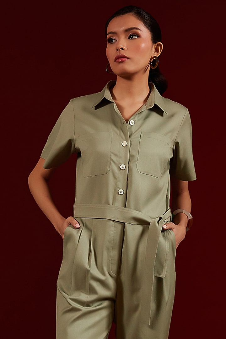 Green Viscose & Polyester Jumpsuit by Tara and I at Pernia's Pop Up Shop