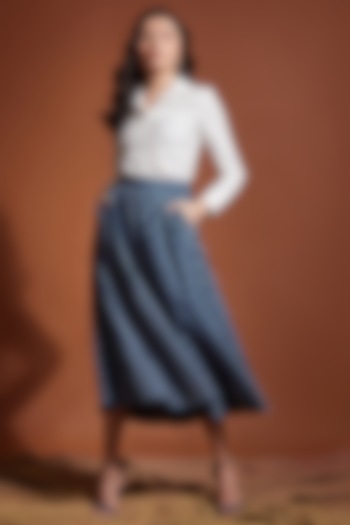 Navy Blue Tencel Striped Skirt by Tara and I at Pernia's Pop Up Shop