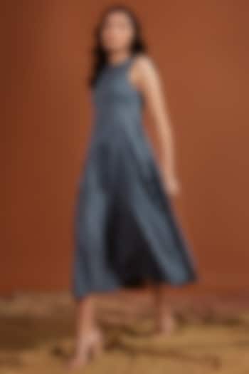 Navy Blue Tencel Striped Sleeveless Midi Summer Dress by Tara and I at Pernia's Pop Up Shop