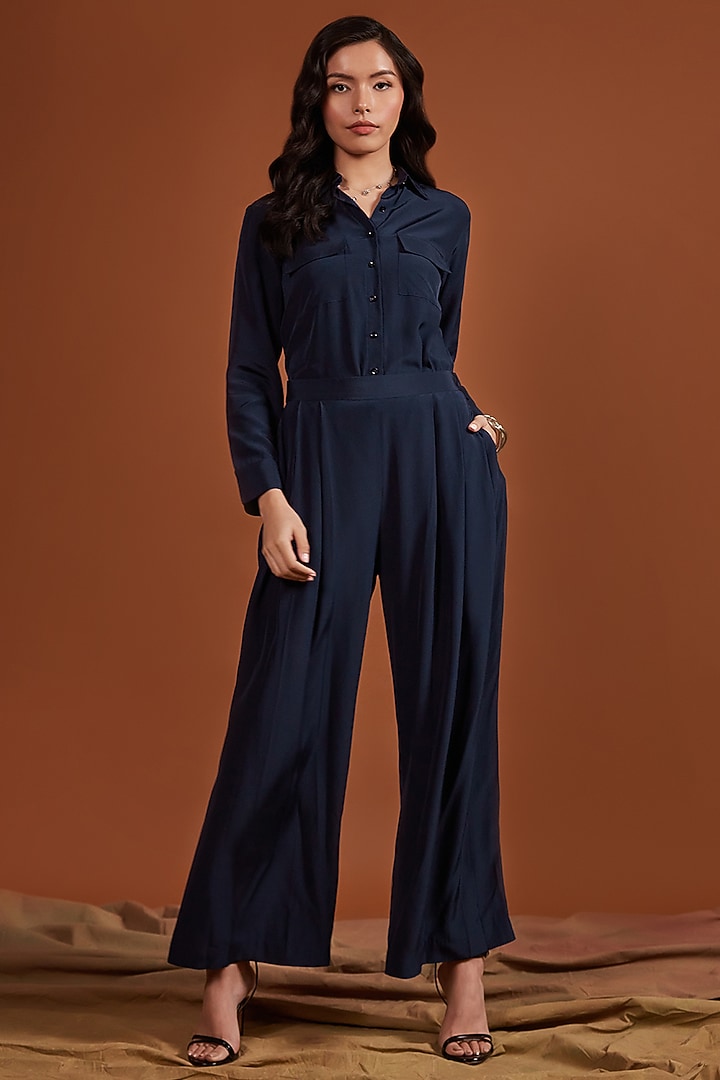 Navy Blue Silk Trousers by Tara and I at Pernia's Pop Up Shop