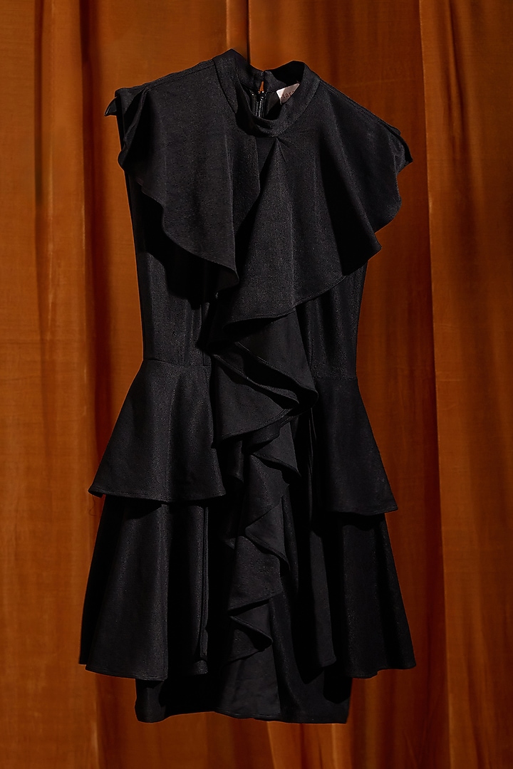 Black Tencel Knit Mini Ruffle Mini Summer Dress by Tara and I at Pernia's Pop Up Shop