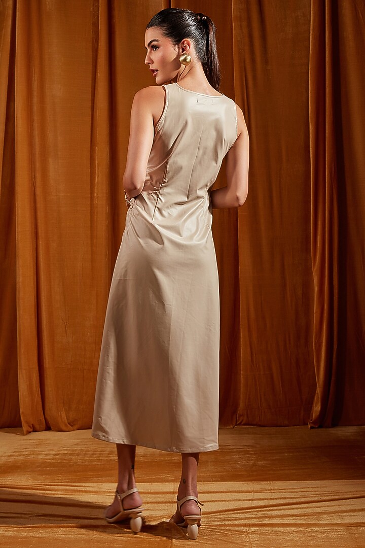 Cream Faux Leather Ruched Midi Summer Dress by Tara and I at Pernia's Pop Up Shop