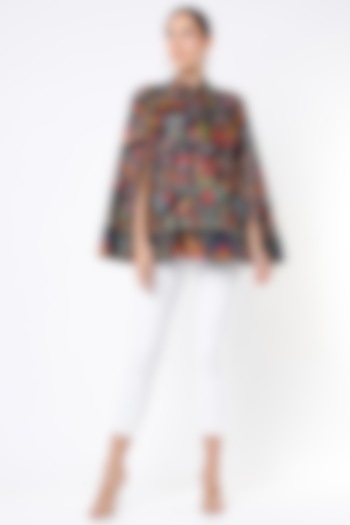 Black Wool Kalamkari Cape by Taroob at Pernia's Pop Up Shop