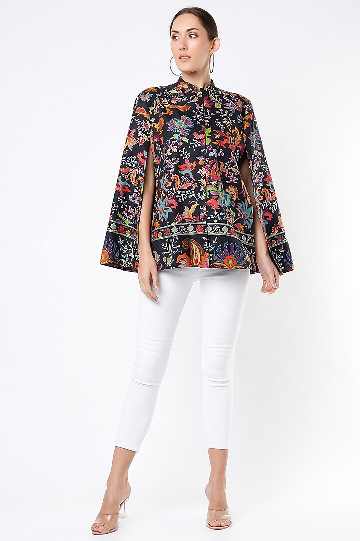 Black Wool Kalamkari Cape by Taroob at Pernia's Pop Up Shop