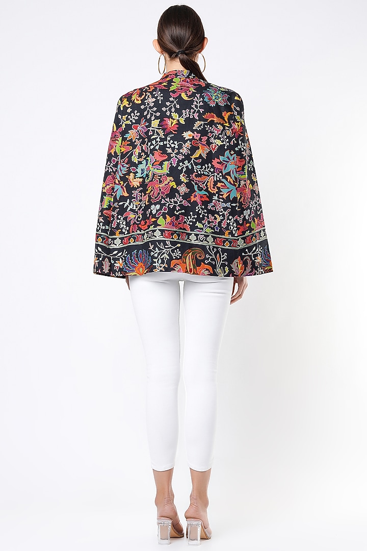 Black Wool Kalamkari Cape by Taroob at Pernia's Pop Up Shop