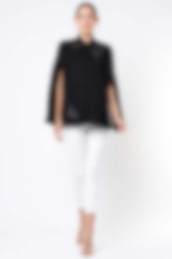 Black Hand Embroidered Cape by Taroob at Pernia's Pop Up Shop