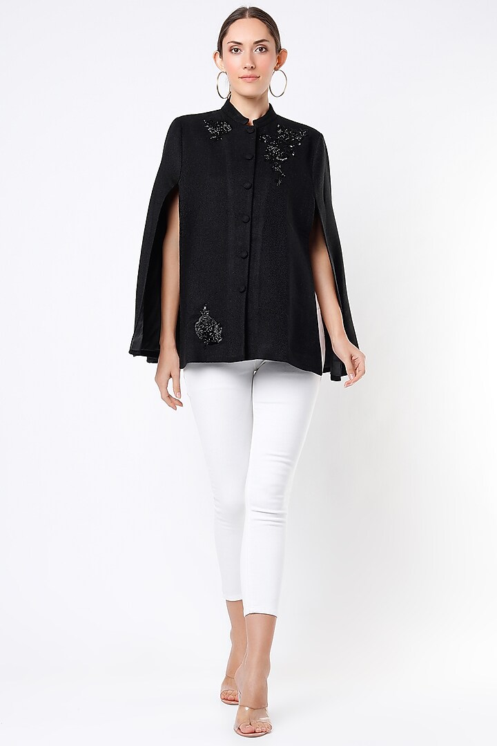 Black Hand Embroidered Cape by Taroob at Pernia's Pop Up Shop