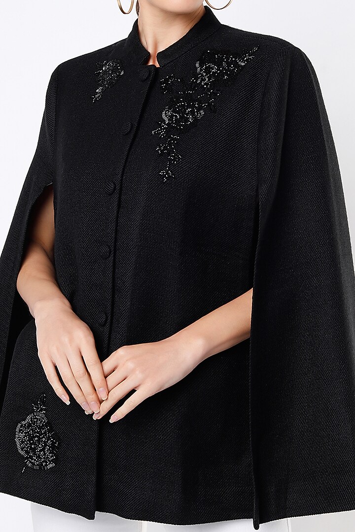 Black Hand Embroidered Cape by Taroob at Pernia's Pop Up Shop