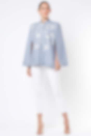 Cloudy Blue Embroidered Cape by Taroob at Pernia's Pop Up Shop