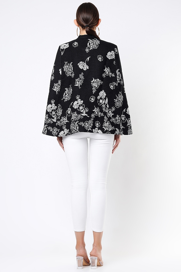 Black Embroidered Winter Cape by Taroob at Pernia's Pop Up Shop