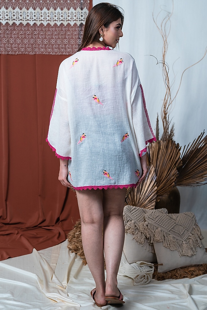 White & Fuchsia Printed Kimono by Taroob at Pernia's Pop Up Shop